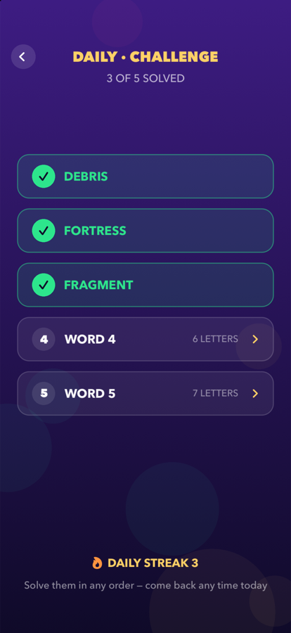 Daily challenge word selector