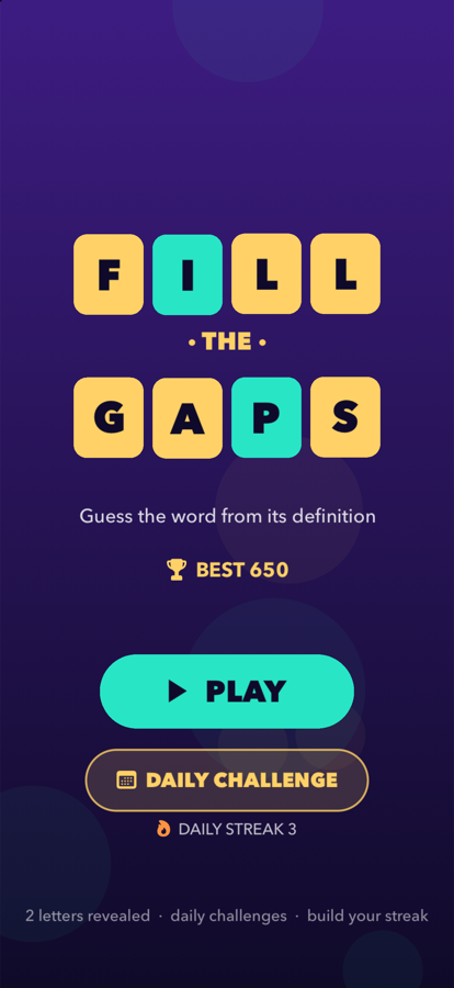 Fill The Gaps main menu