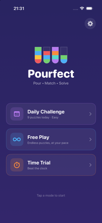 Pourfect main menu on iPhone