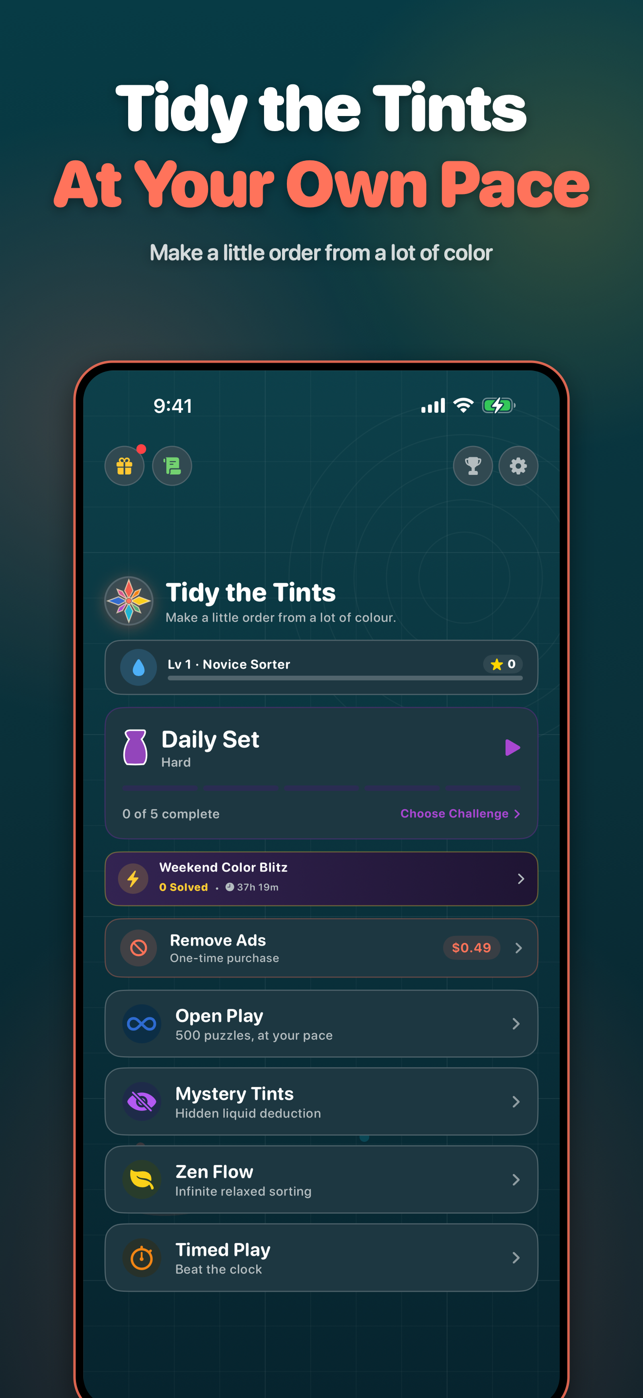 Tidy the Tints App Interface